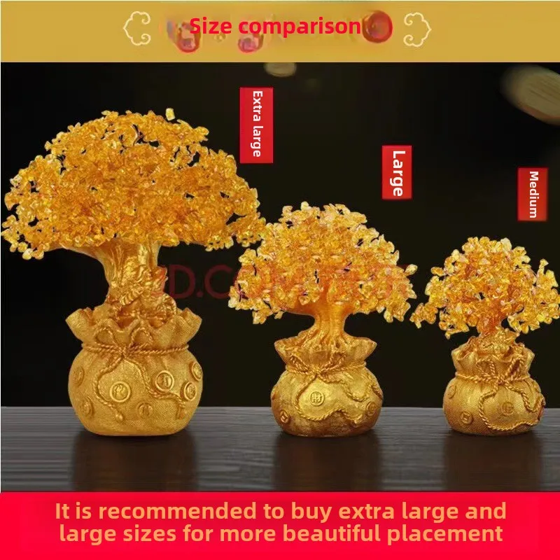 Sale Feng Shui Citrine/Yellow Crytal Money Tree with Chinese Dragon Pots Crystal Ornament Jewelry for Home Living Room