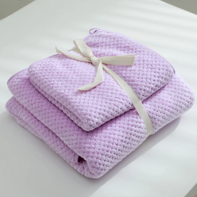 Japanese style simple solid color merbau microfiber face bath towel with ribbon packing for wedding gift sets