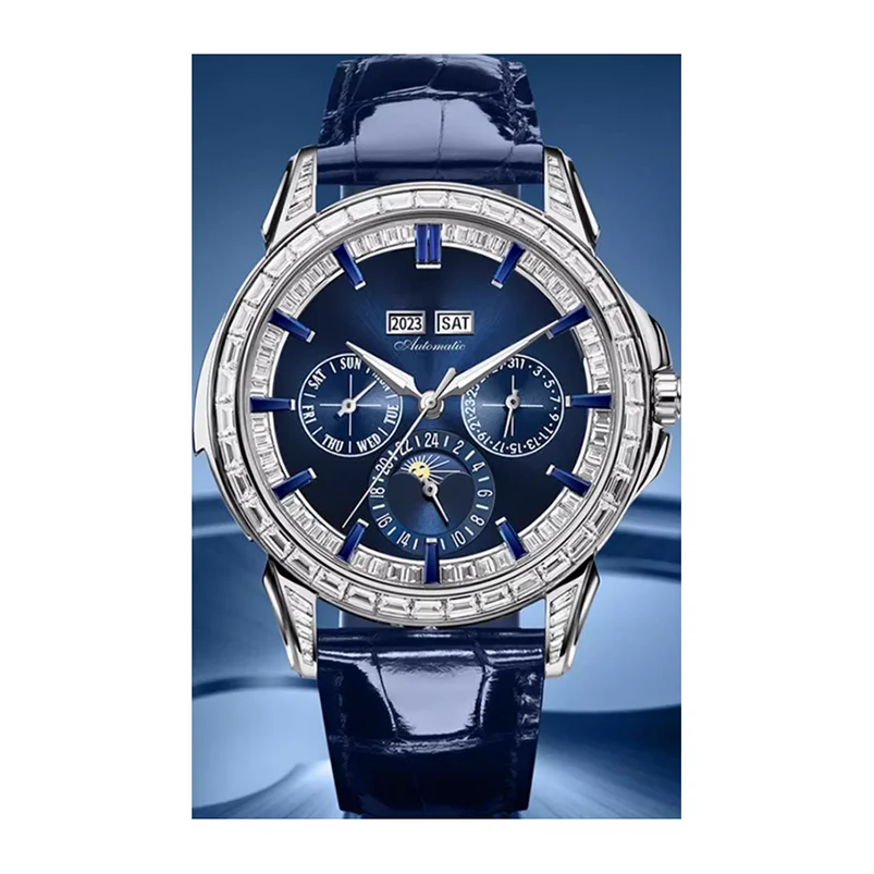 Luxury stainless steel case calendar 24 hour show business men automatic mechanical watches