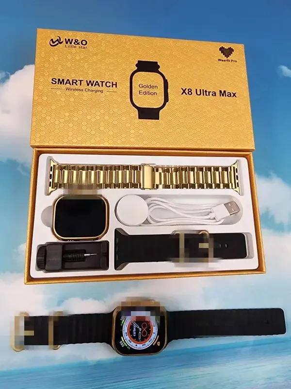 Factory X8 Ultra Max Smartwatch 1.99 inch Gold Stainless Strap Wearfit Pro app Watch Series 8 X8 Ultra Max smart watch 49MM