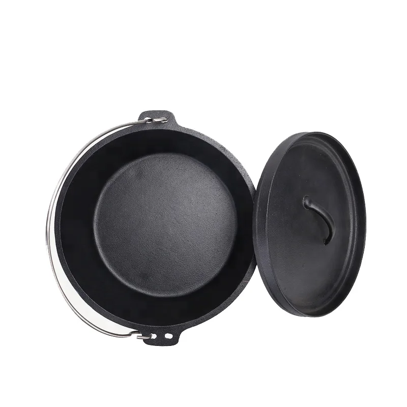 Pre-Seasoned 7 Piece Heavy Duty Cast Iron Dutch Oven Camping Cooking Pots and Pans For Outdoor Barbeque