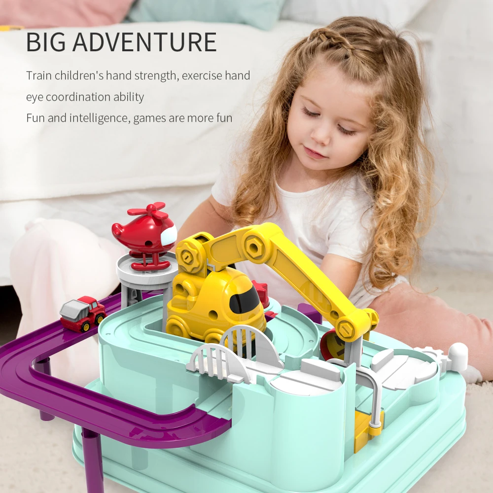 Kids big adventure parking lot track toy race car parking track slot adventure game toy