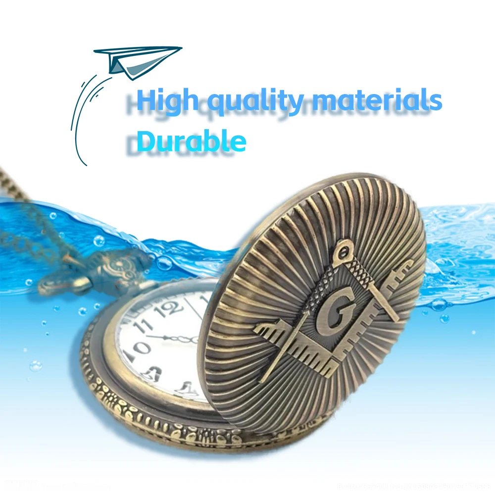 Wholesale Good Price Stainless Steel Case Quartz Movement Retro Engraved Skeleton Mechanical Masonic Pocket Watch