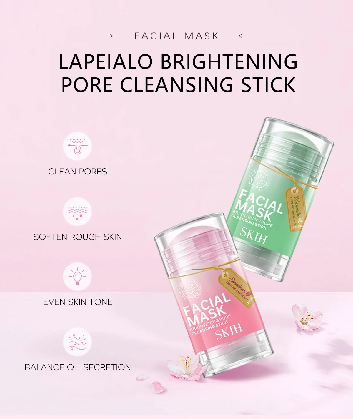 SKIH Camellia&Strawberry Mud Film Stick Deep Cleaning Smearing Film Moisturizing Shrink Pores Brightening Solid Facial MaskCream