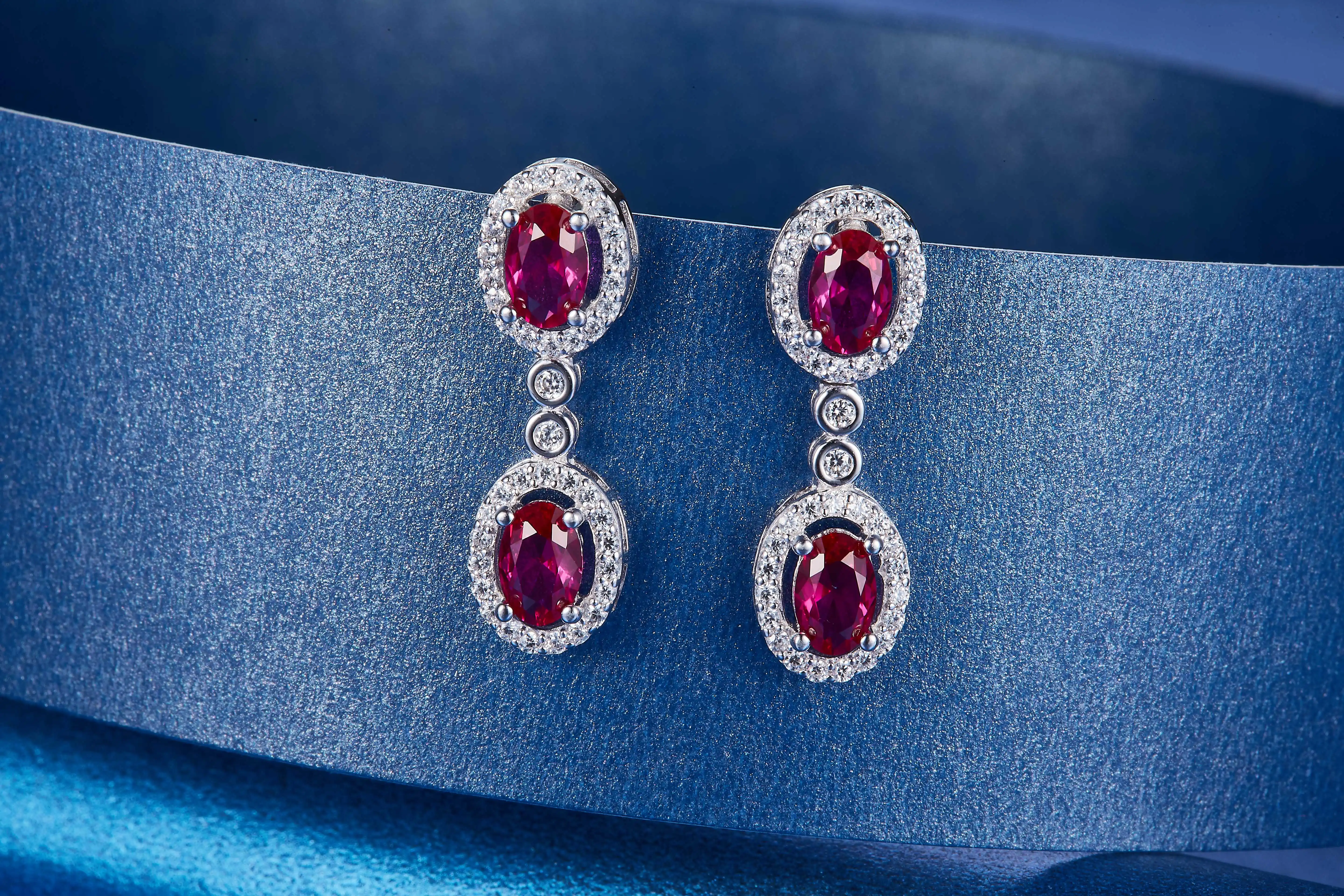 Custom 925 Sterling Silver 18K Gold Plated Classic Teardrop Shape Cubic Red Zircon Earrings Long Drop Dangle CZ Earrings