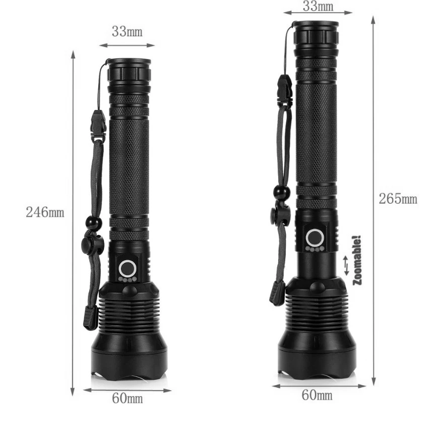 Zoom Rechargeable Flashlight Torch P70 LED Flashlight