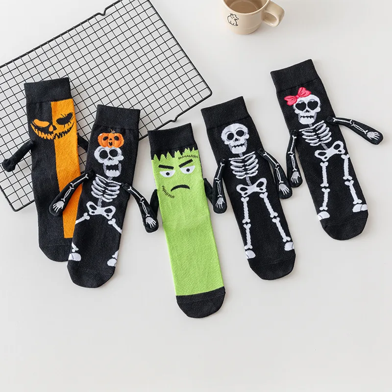 Halloween Socks Creative Hand Holding Socks Magnetic Hands Skeleton Pumpkin Socks