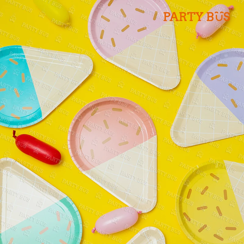 Partybus Optional Ice Cream Shape Paper Plate/ Cup/ Napkin Disposable Party Tableware Set
