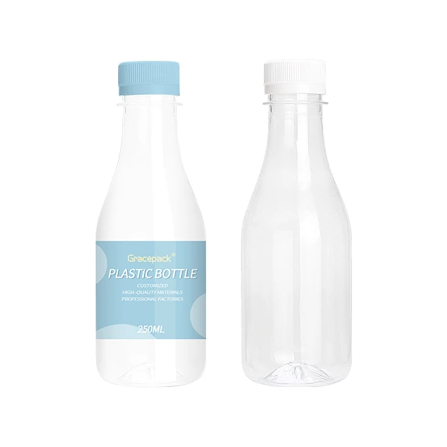 350Ml PCR RPET Hot Filled Bottles French custom Square round clear Plastic Bottle Food Grade Pet Juice Bottle 200ml