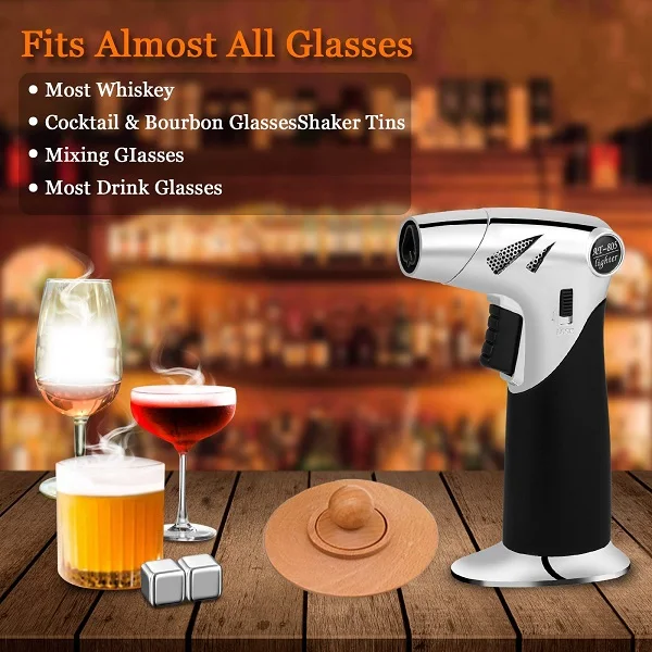 Old Fashioned Drink Smoker Kit with 4 Flavors Wood Chips Bourbon Whiskey Cocktail Smoker Kit with Torch