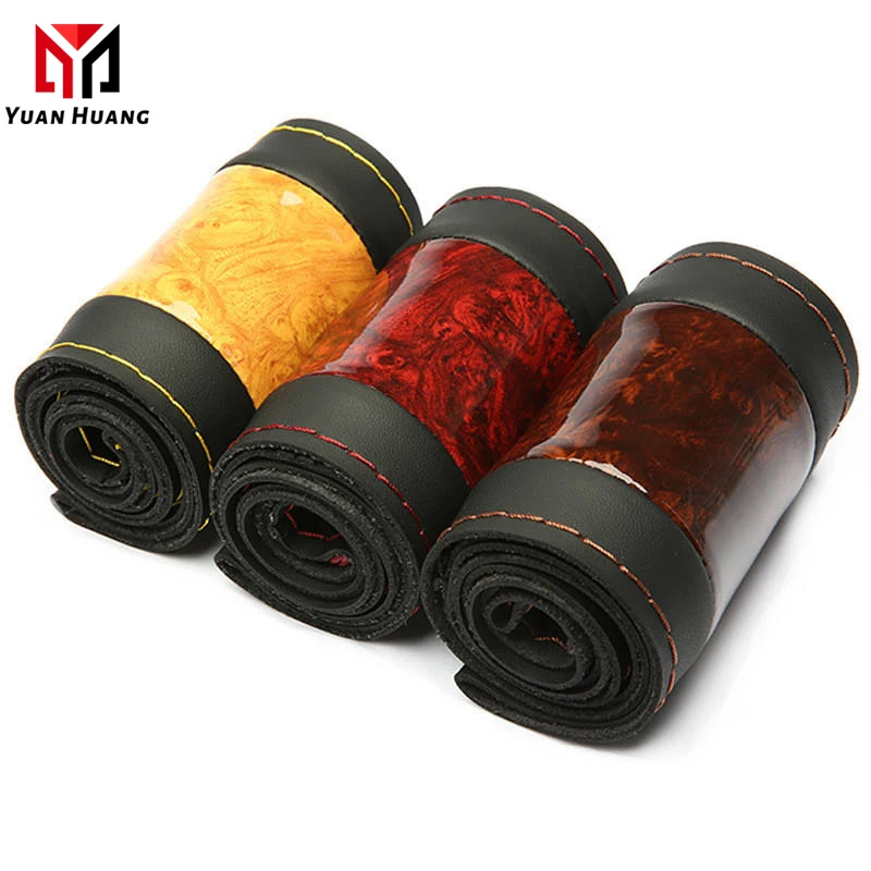 Carbon fiber leather cowhide hand-stitched steering wheel cover car steering wheel cover universal universal all-season sweat-pr