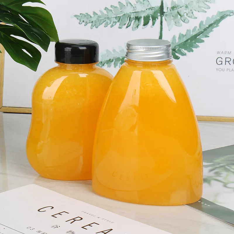 Custom Clear PET Plastic Round Beverage Bottle for Homemade Juices, Smoothies, Milk and Drinks Recyclable Plastic Juice Bottles