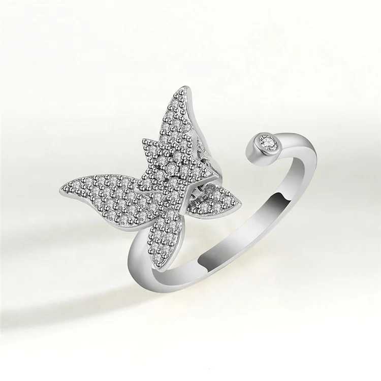 2022 New Fidget Spinner Anxiety Rings Cubic Zirconia CZ Star Moon Flower Butterfly Opening Adjustable Rotating Rings