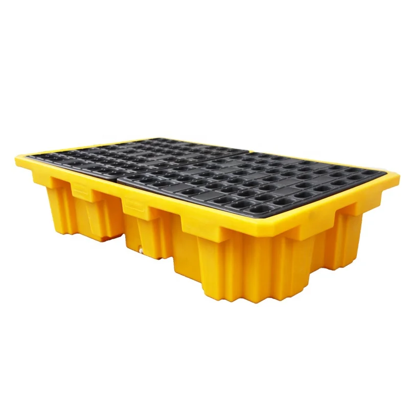 Low profile durable hardwearing robust removable Grid polyethylene double IBC Spill Pallet for 2 x 1000ltr IBCs