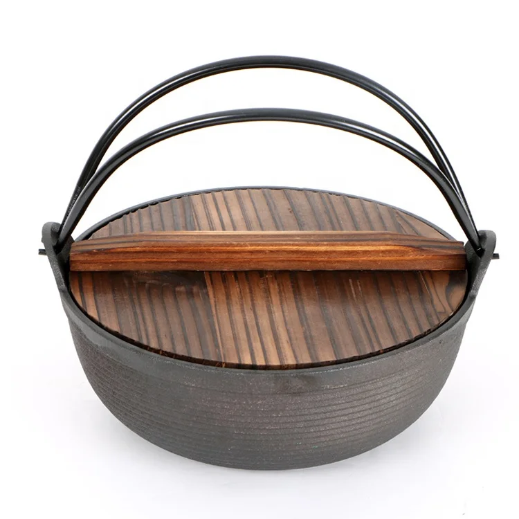 Outdoor Camping Hot Sale Cast Iron Hot Pot For Campfire Or Fireplace With Wooden Lid