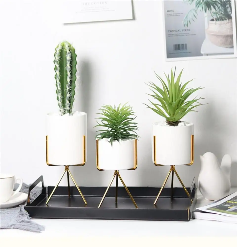 
Nordic Style Creative Home Marble Ceramic Flower Pot With Iron Stand 