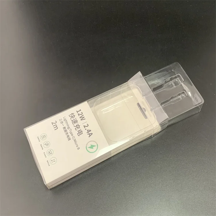 Clear Colorful USB Data Cable plastic PVC Box Packaging with Blister Tray