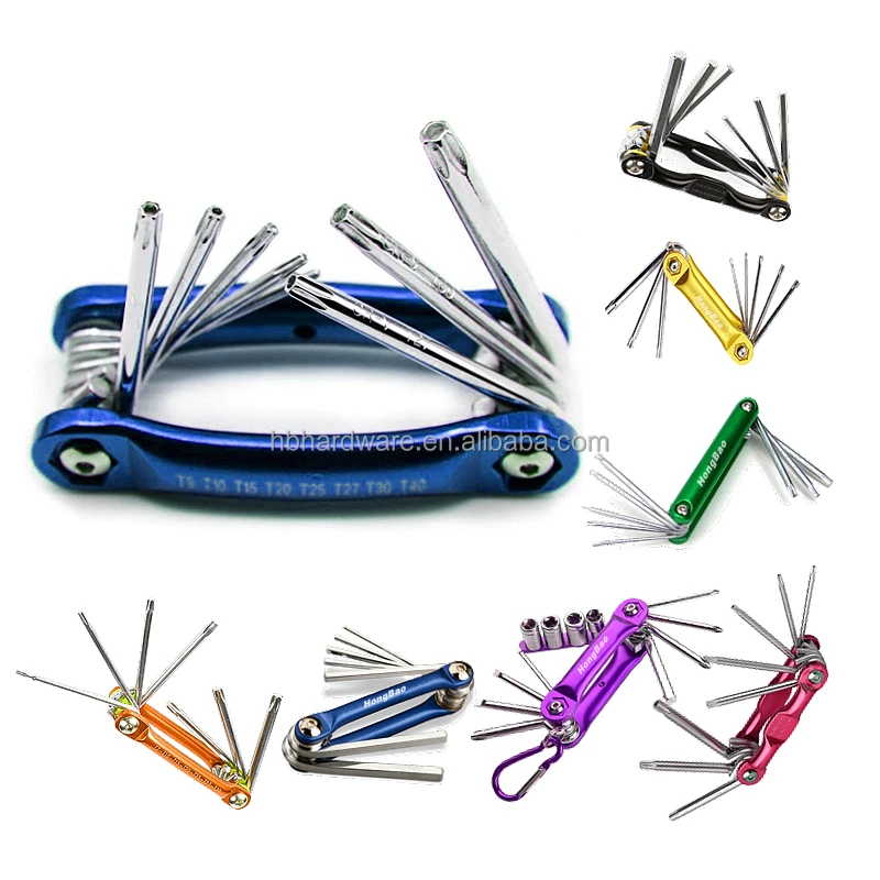 Foldable Repair Allen Key Wrench Set Cycling Nut Driver Long T Handle or Cycling Bicycle Repairing Tools Kit Folding Hex key Set