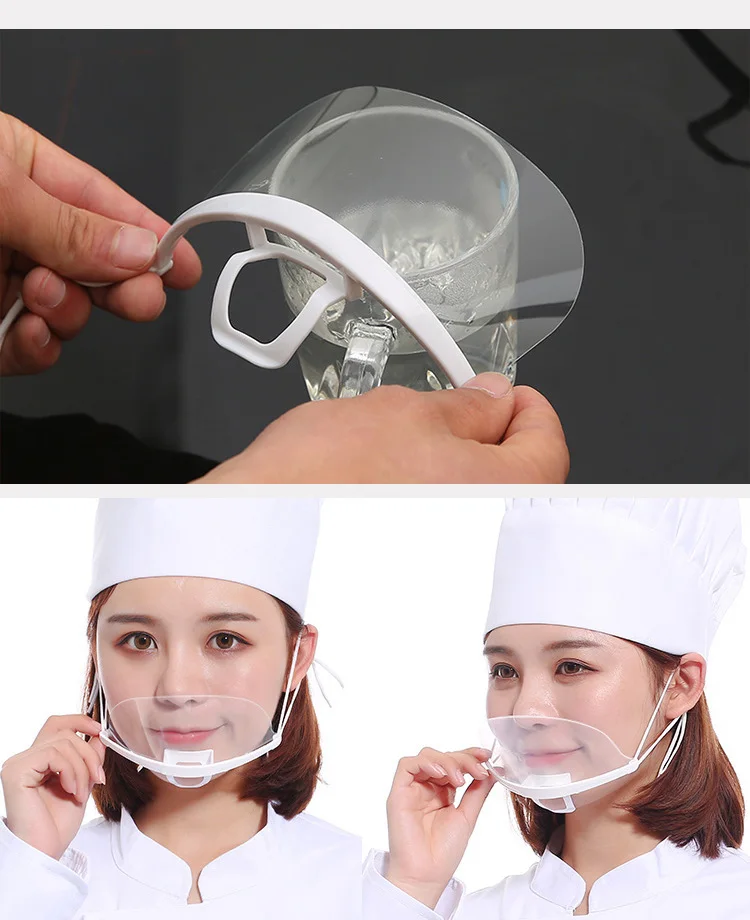 Hot selling custom PET reusable anti-saliva fog food hygiene plastic transparent face mask with shield Transparent mask