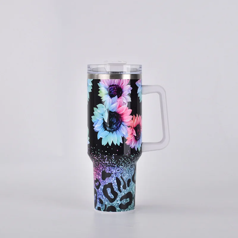 Creative 304 stainless steel insulated cup with handle portable printed car cup   with Lid Straw for Water