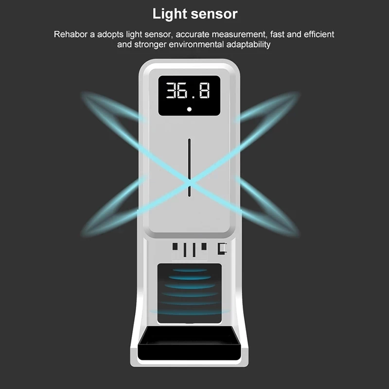 Wall Mounted Body Temperature Measurement Alarm Auto Disinfect Liquid Spray Hand Sanitizer Soap Dispense With USB Rechargeable