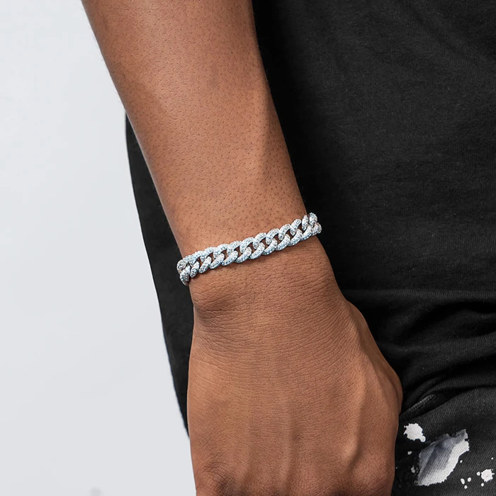 925 Sterling Silver 6mm Miami Cuban Chain Bracelet Iced Out Bling Hip Hop Moissanite Diamond Prong Cuban Link Chain Necklace