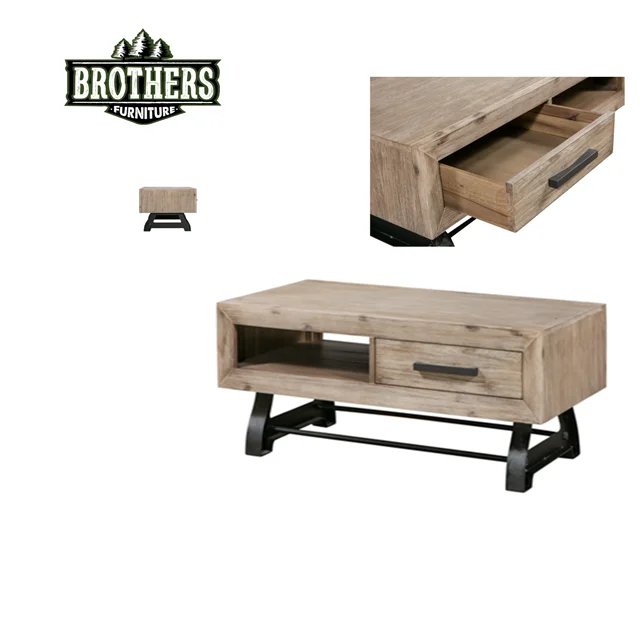 Modern Luxury Solid Wood 1-Drawer Coffee Table Made in Vietnam for Home Living Room or Restaurant Smart Dining Application