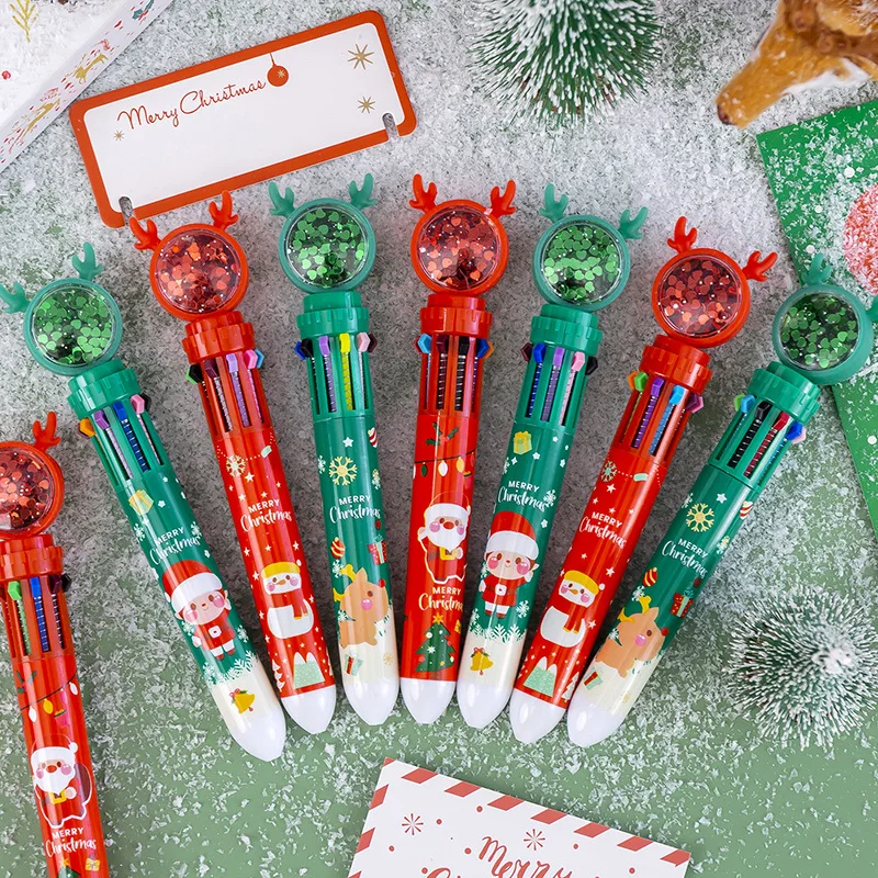 2022 Christmas Stationery Christmas Ten color Student Stationery Wholesale Cartoon Multi color Pen Lovely Elk Ball Pen
