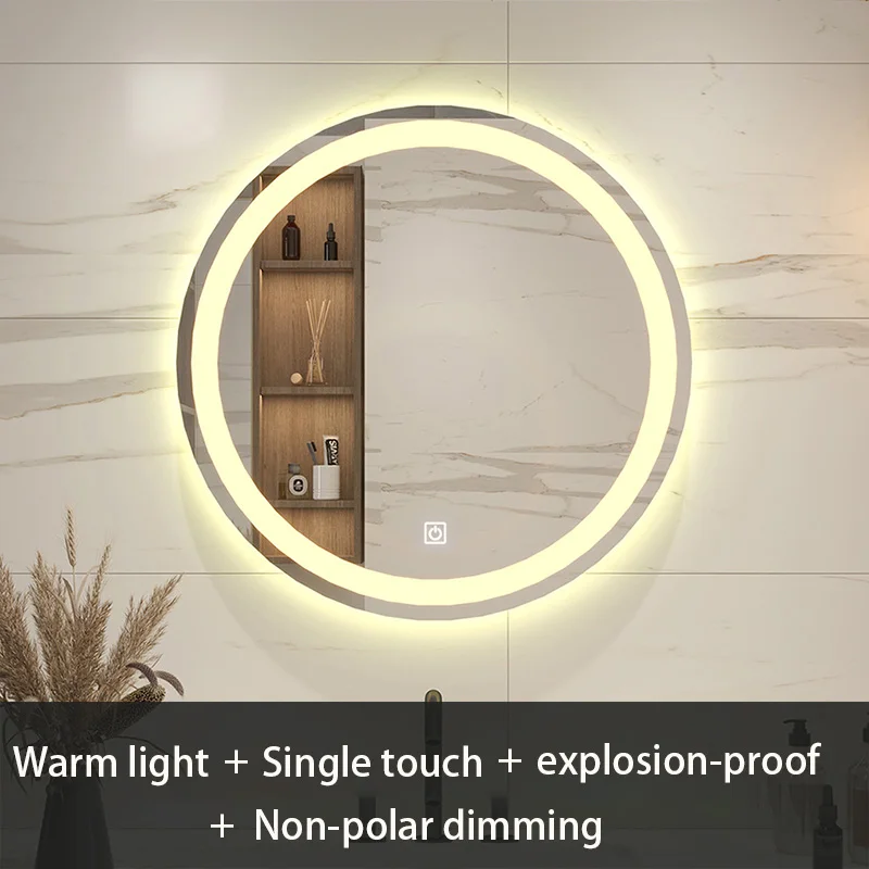 Modern LED mirror bathroom round handwashing toilet makeup smart mirror fog removal hanging wall three-color light mirror