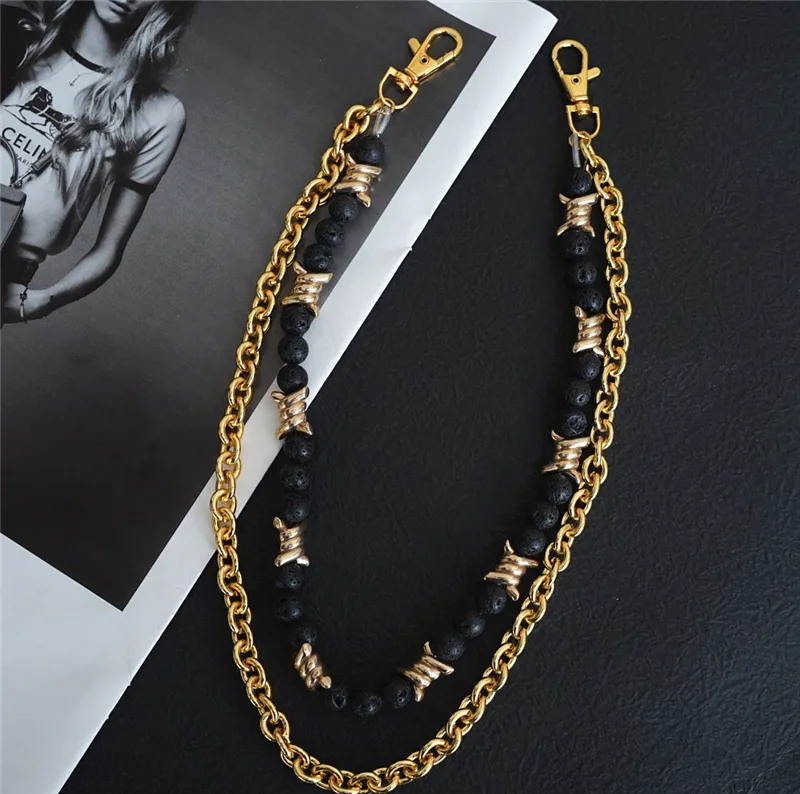RW Heavy Duty Retro Gold Black Punk Gothic Thorns Metal Waist Chain Rivet Biker Keychain Wallet Jeans Pocket Chain for Men