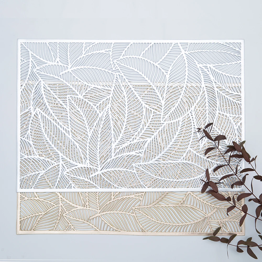 Оптовая продажа, роскошный золотистый коврик для стола с отверстиями под заказ, моющиеся коврики из ПВХ