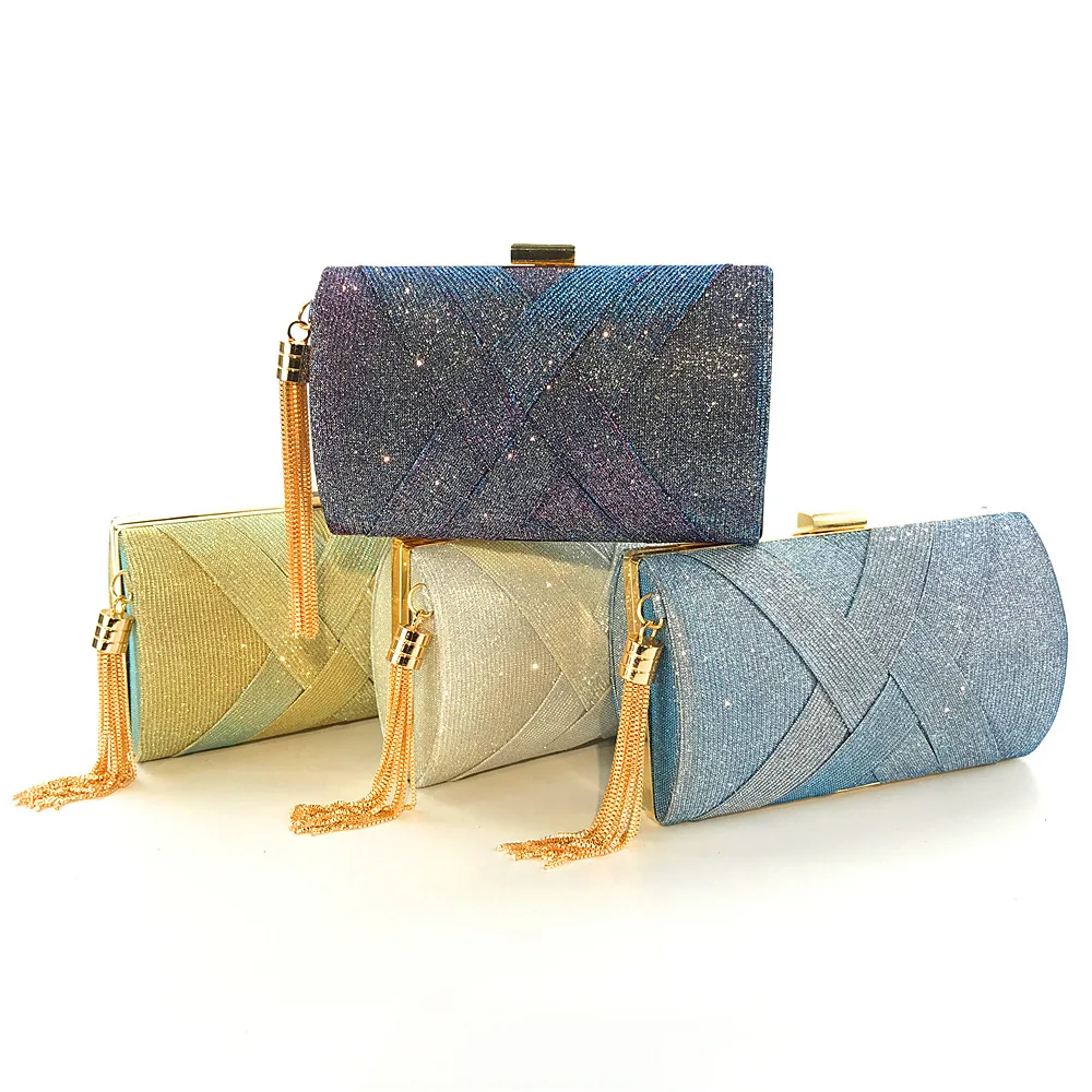 BM5002 New Arrival Color Changing Satin Tassel Banquet Bag Crossbody Chain Clutch Evening Handbag For Ladies