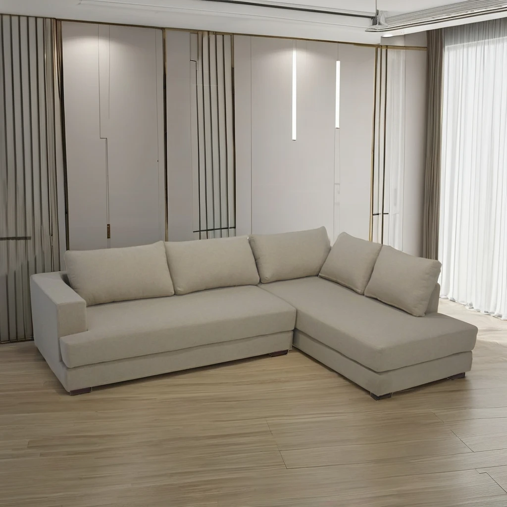 European Style Modern Corner Sofa Bed L-Shape Wooden Leg Sleeper Sofa Set Home Apartment Hotel Use Fabric Material Elegant Model