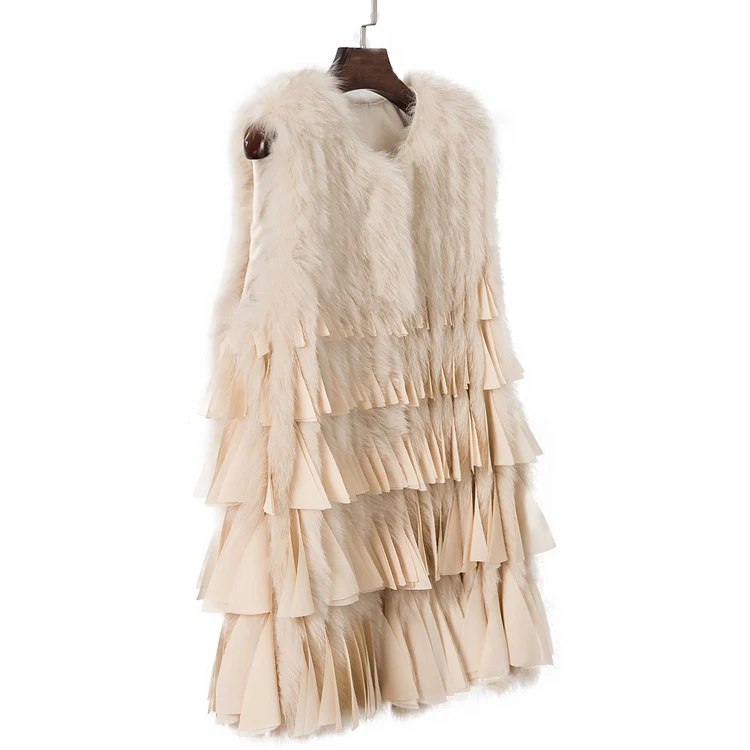 
fashion style winter warm long fur vest women casual Gilet Ladies goose down fox fur vest 