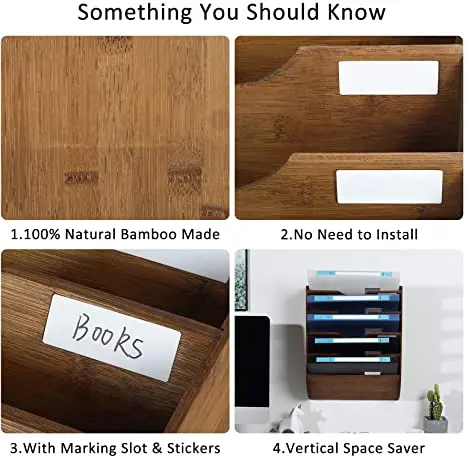 Бамбуковая настенная подвесная папка для файлов, писем, магазинов, 5 ярусов, настенная стойка для файлов, папки с метками