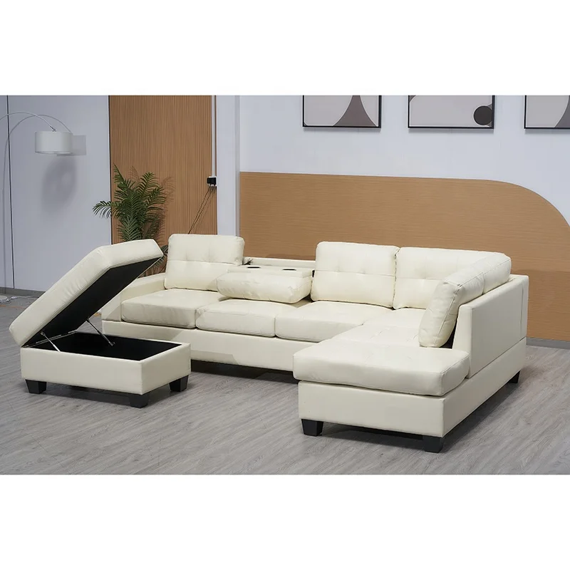 Hot Selling Semi PU Small Corner Sofas With Ottoman Storage Sleeper Couch Sectional Sofa Set Home Furniture Sofas