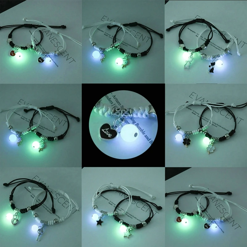 Светящийся браслет Rinhoo для влюбленных пар сердце ключ звезда крест дружбы Магнитный регулируемый Шарм-браслет ювелирные изделия подарки