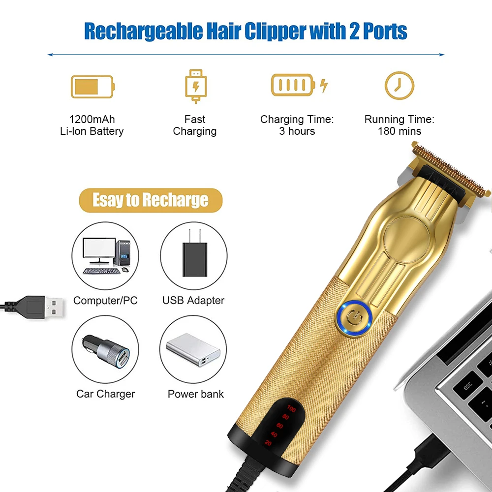 LCD display aluminum Rechargeable Professional  Hair Clipper