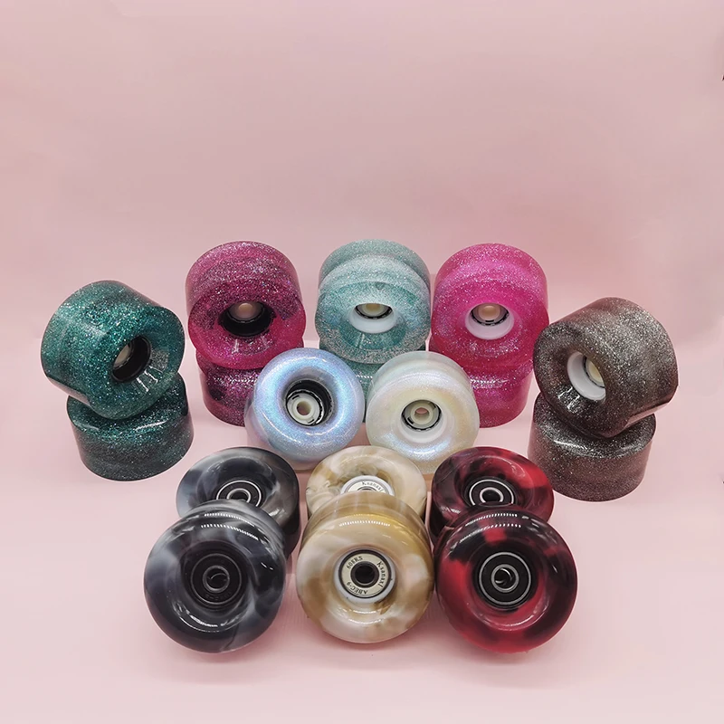 62mm*36mm 85A Quad Inline Roller Skate Wheels accessories Glitter Powder Transparent LED PU mixed color Wheels flashing roller