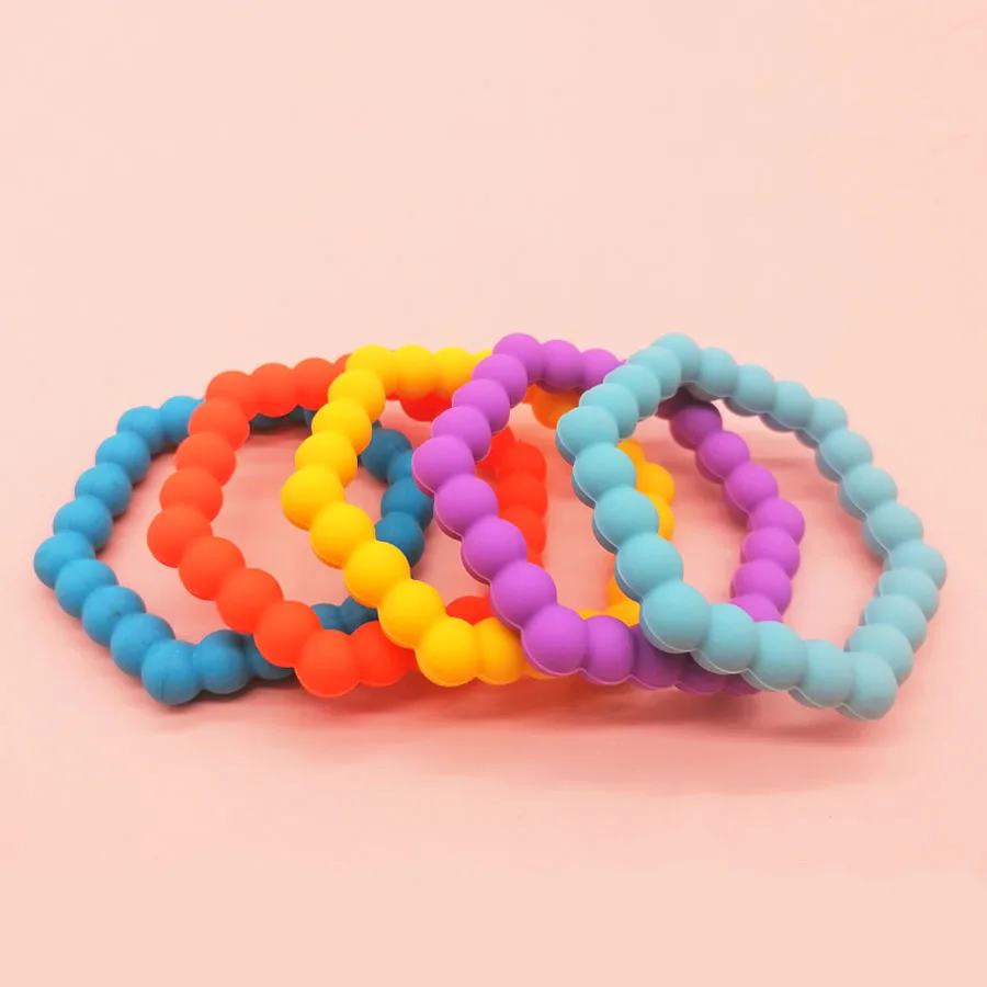 New Food Grade Soft Chewable Bracelet Silicone Baby Rattle Teething Teether Rings Toys for Baby Nursing