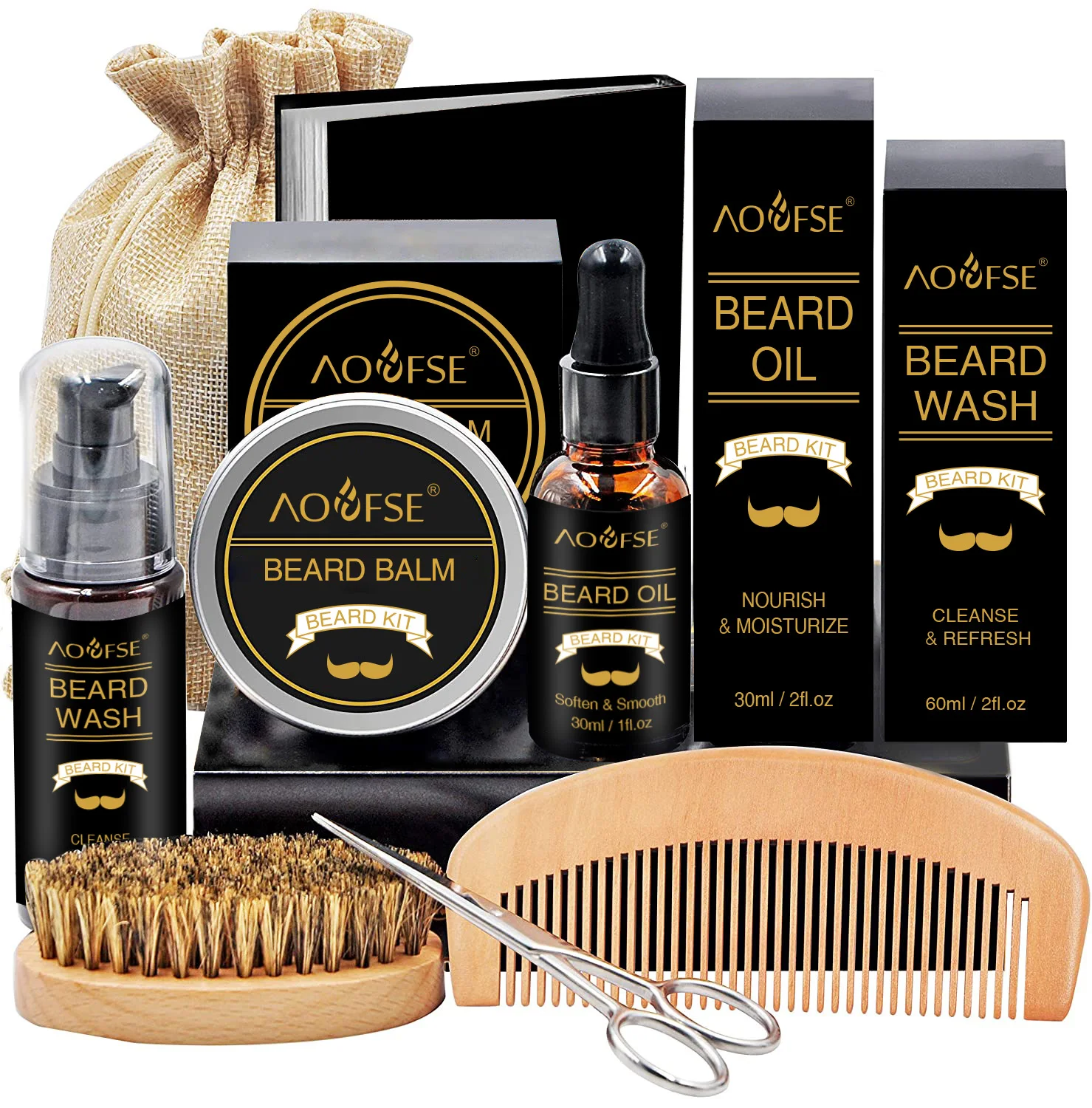 Beard Balm Wash Brush Combs Shampoo Beard Oil Set Beard Kit for Men Grooming Care