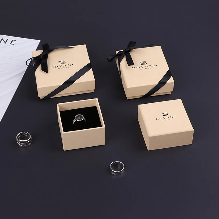 Boyang Wholesale Custom Logo Square Beige Lid and Base Jewelry Gift Packaging Necklace Boxes