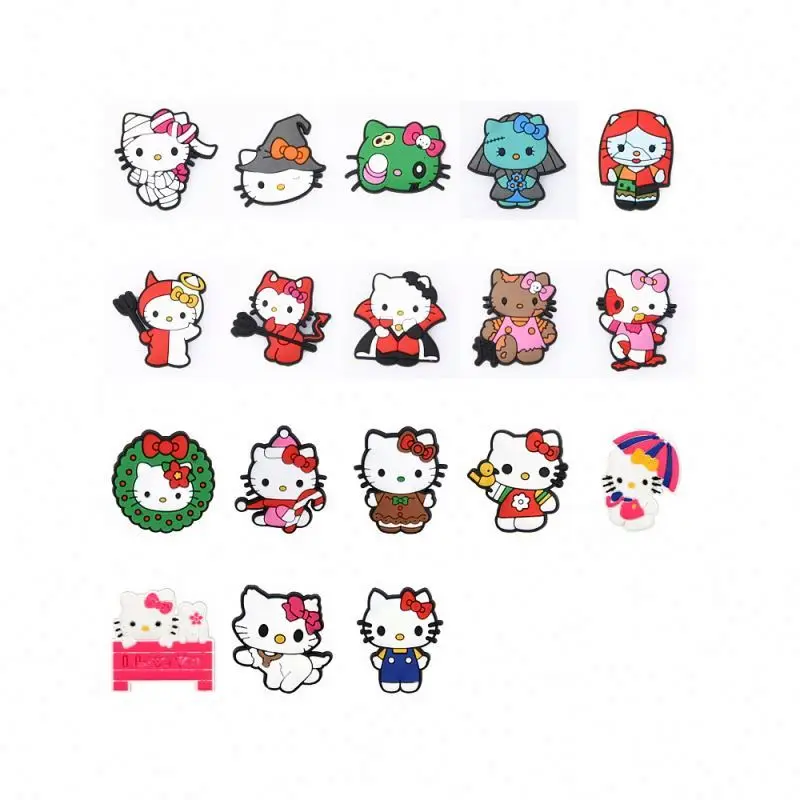 1pcs 2021 Cute Anime Cat Croc Charms Cat Accessories Decorations Pvc Cartoon Animal for Hello Kitty Sanrio Women Children Gifts