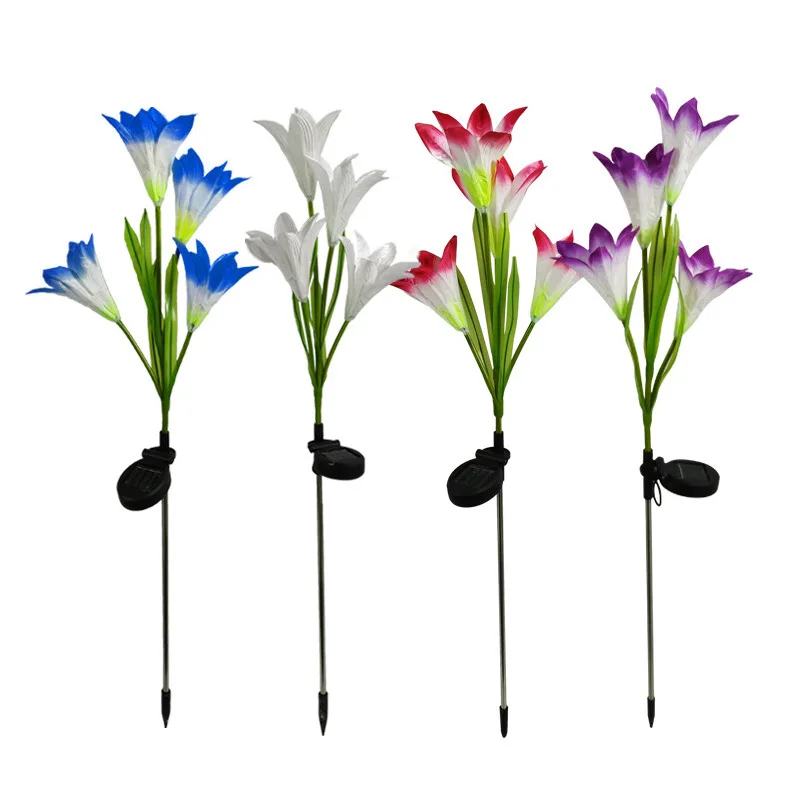 Outdoor Solar Garden Stake Lights Solar Powered Lights Lily Flower Multi-Color Changing LED Solar Landscape Light