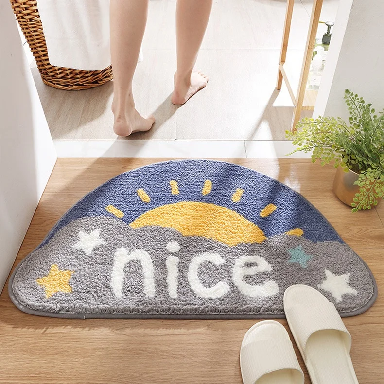 Custom Semi Circle Soft Microfiber Machine Washable TPE Bathroom Floor Rugs 3D Bath Mats