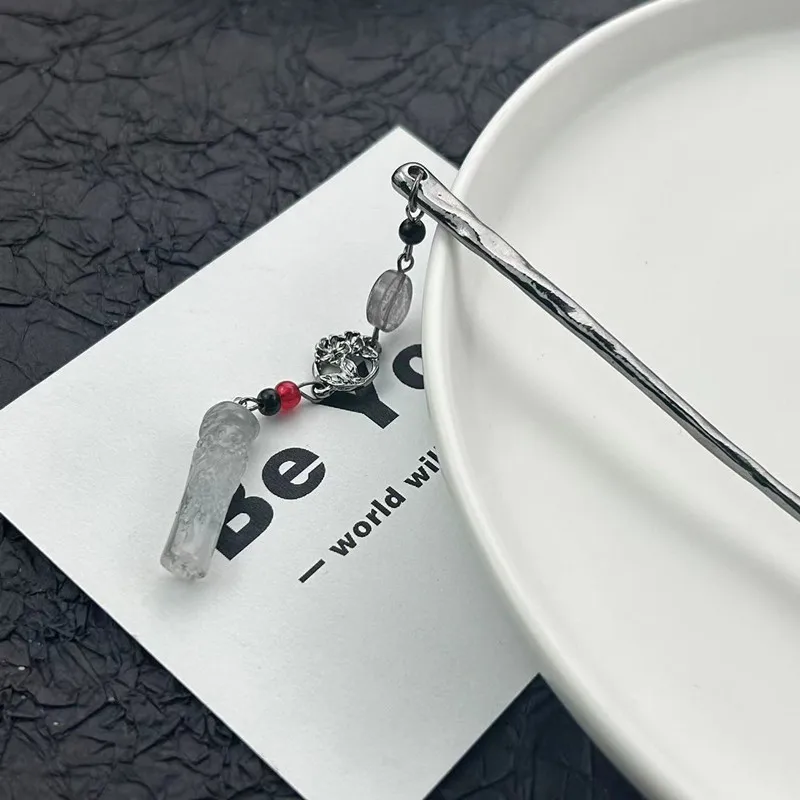 GEERDENG New Arrival Ancient Chinese Style Hair Sticks Jade Pendant Tassel Metal Hair Sticks Hanfu Coiling Hairpin for Women