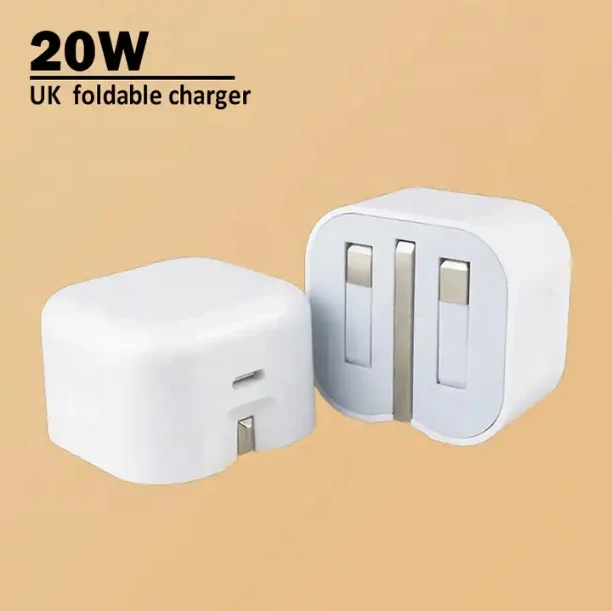 9V 2.22A Foldable UK 3 Pins Plug PD 20W Original Charger USB-C Power Adapter Fast Charging Cube Wall Charger for iPhone