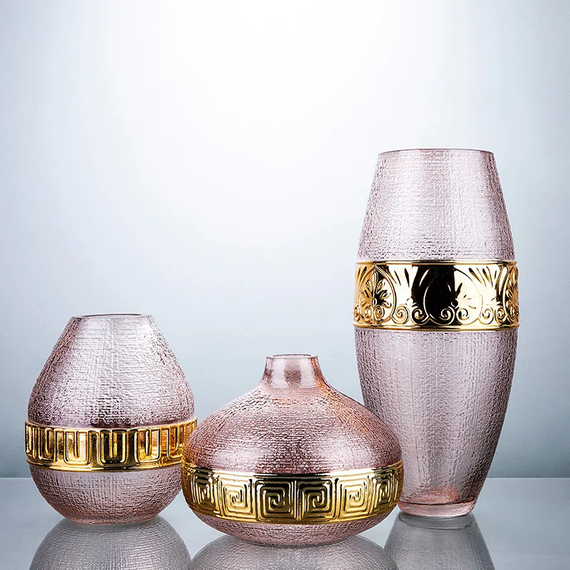 Простое украшение для дома роскошная ваза с золотым зерном декоративная ваза из цветного стекла с аппликацией