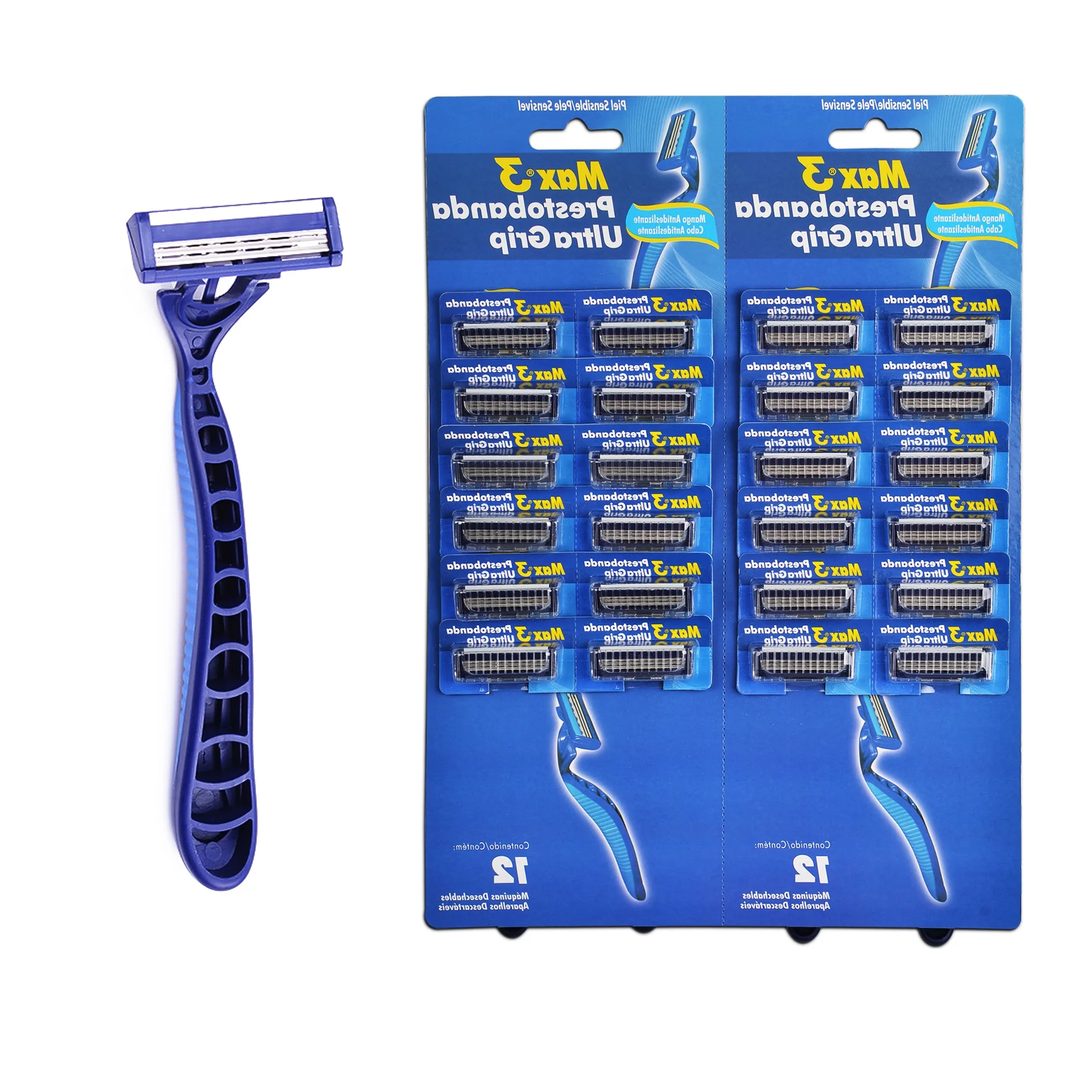 Max Brand pivoting and easy clean design head triple blade disposable razor