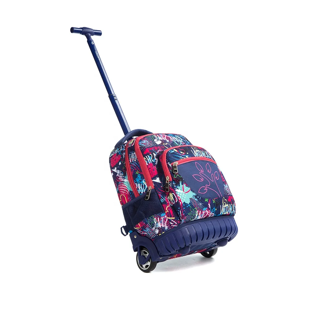 
Waterproof purple kids wheeled backpacks trolley school bag for girl 